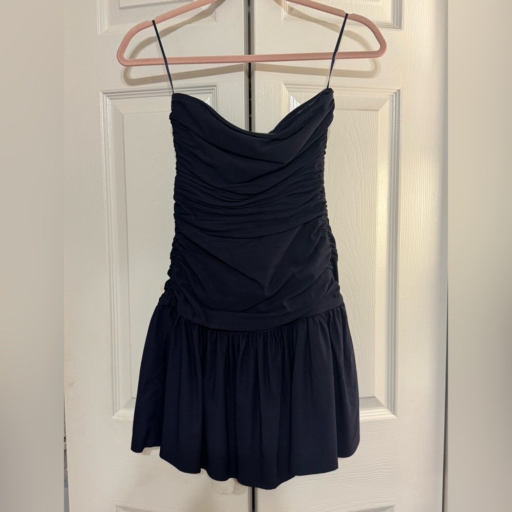 Windsor Navy Blue Ruched Strapless Mini Dress